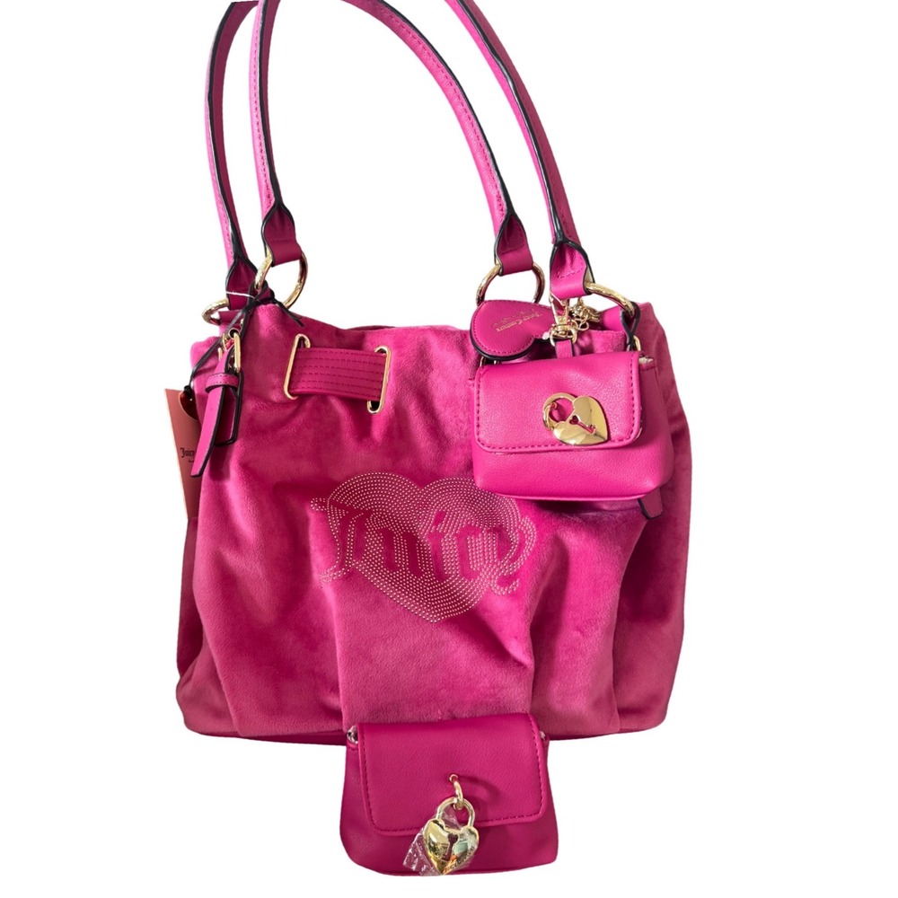 Juicy Couture Velvet Pink Heart Lock Charm Bag and Mini Wallet Shoulder Bag NWT